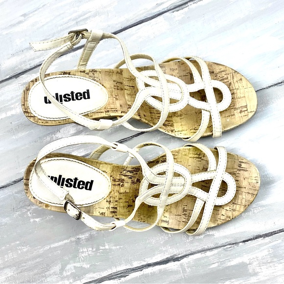 Unlisted Strappy Cork Wedges Open Toe Ankle Strap “Bet You Can” Wedge Sandals 6M - Picture 9 of 14